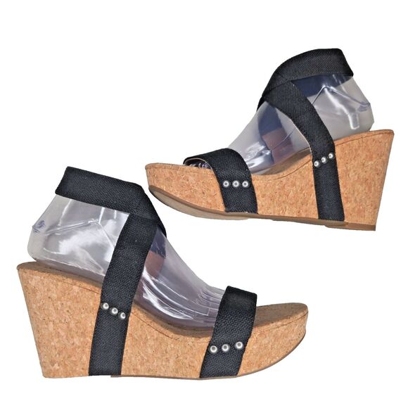 Lucky Brand Maxyne Platform Wedge Sandals Size 9.5 Slingback Cork Heel 12600 - Picture 9 of 10